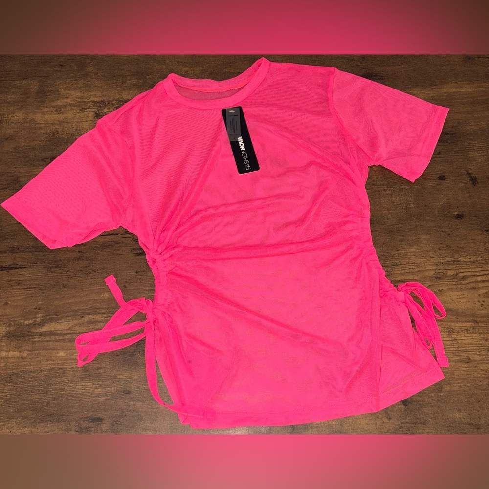 Fashion Nova HOT Pink Shirt Sleeve Mesh Top - Picture 8 of 8
